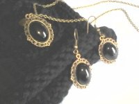 parure vintage agates onyx noir & bronze, 18e collier et boucles
